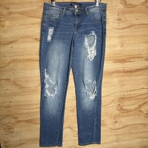 Boom Boom Women's Size 7 Blue Medium Wash Jeans Distressed Trashed Destroyed